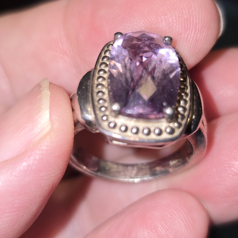 Silver 925 Sterling Heavy Elegant Purple Gemstone Ring - Picture 2 of 9